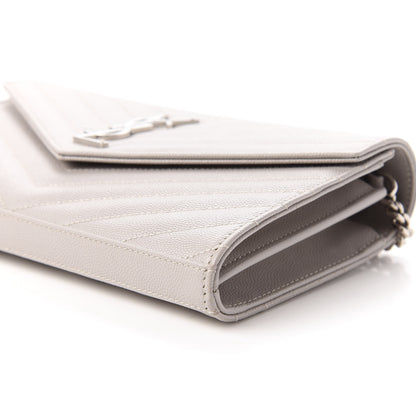 Saint Laurent Grain De Poudre Matelasse Chevron Monogram Chain Wallet Granite 7 of 12