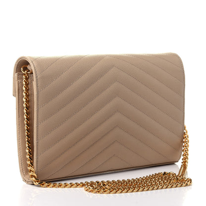 Saint Laurent Grain De Poudre Matelasse Chevron Monogram Chain Wallet Nude Powder 2 of 5