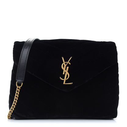 Saint Laurent Velvet Y Quilted Monogram Small Loulou Chain Satchel Black 1 of 12