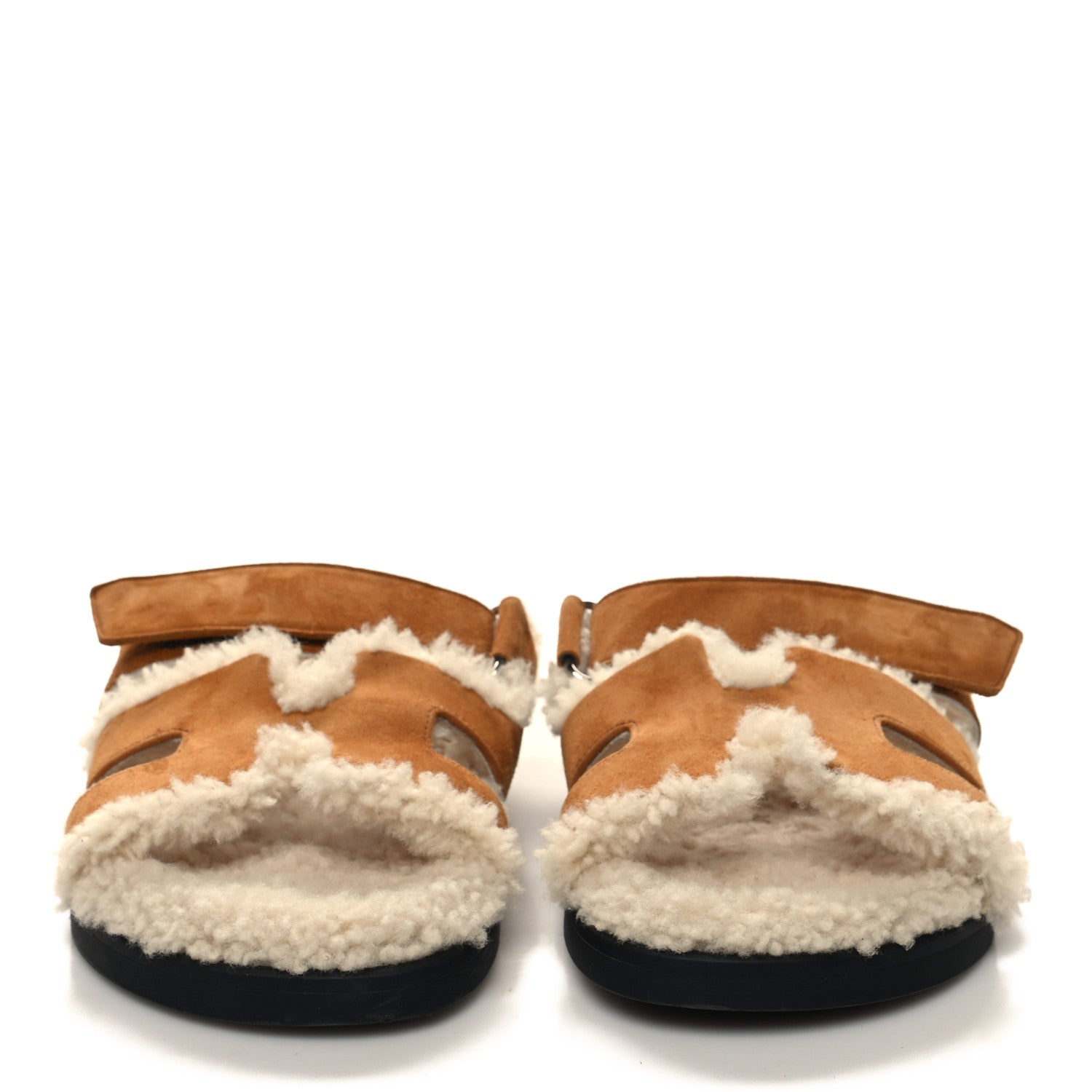 Hermes Suede Goatskin Woolskin Womens Chypre Sandals 37.5 Naturel Ecru 3 of 7