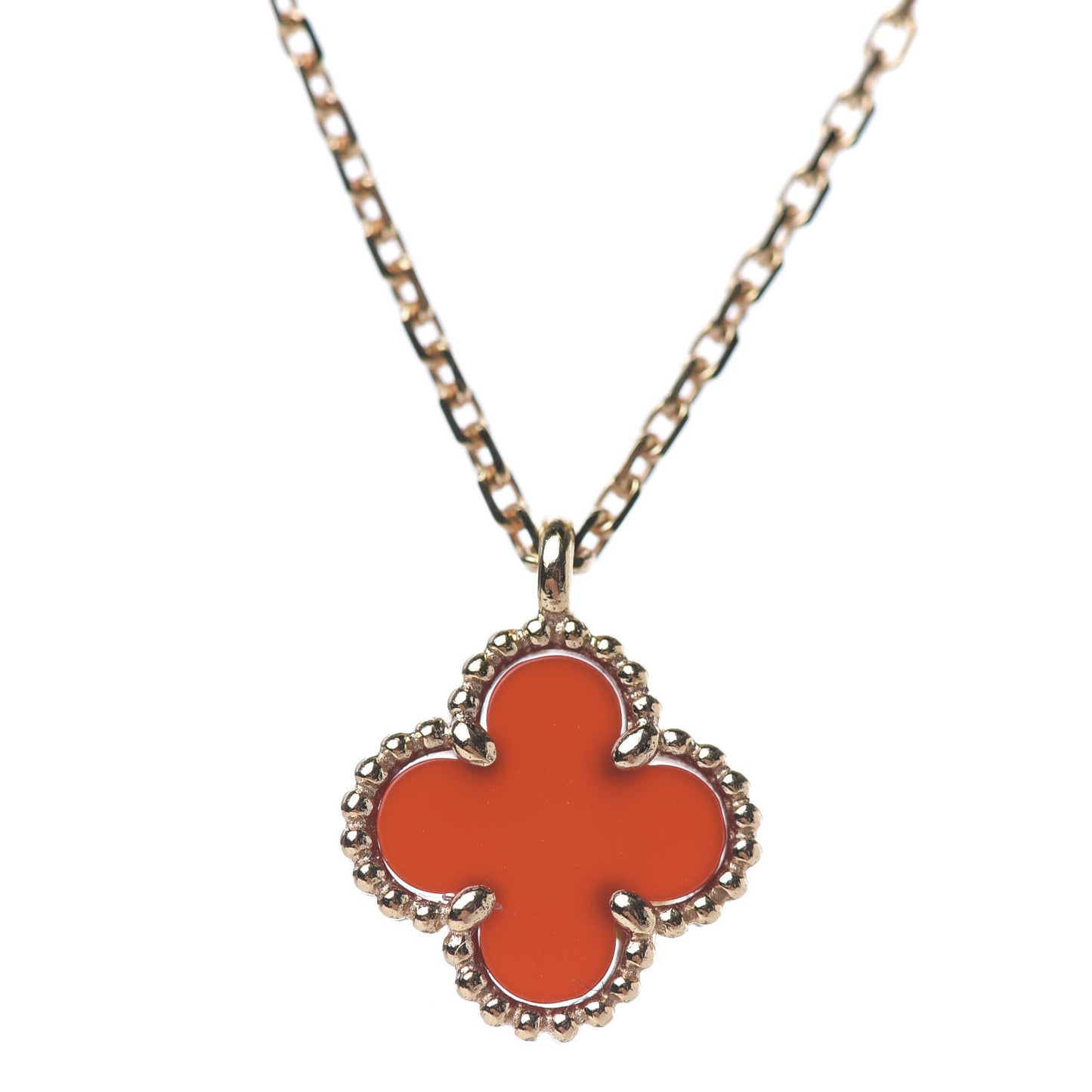 18K Rose Gold Carnelian Sweet Alhambra Pendant Necklace