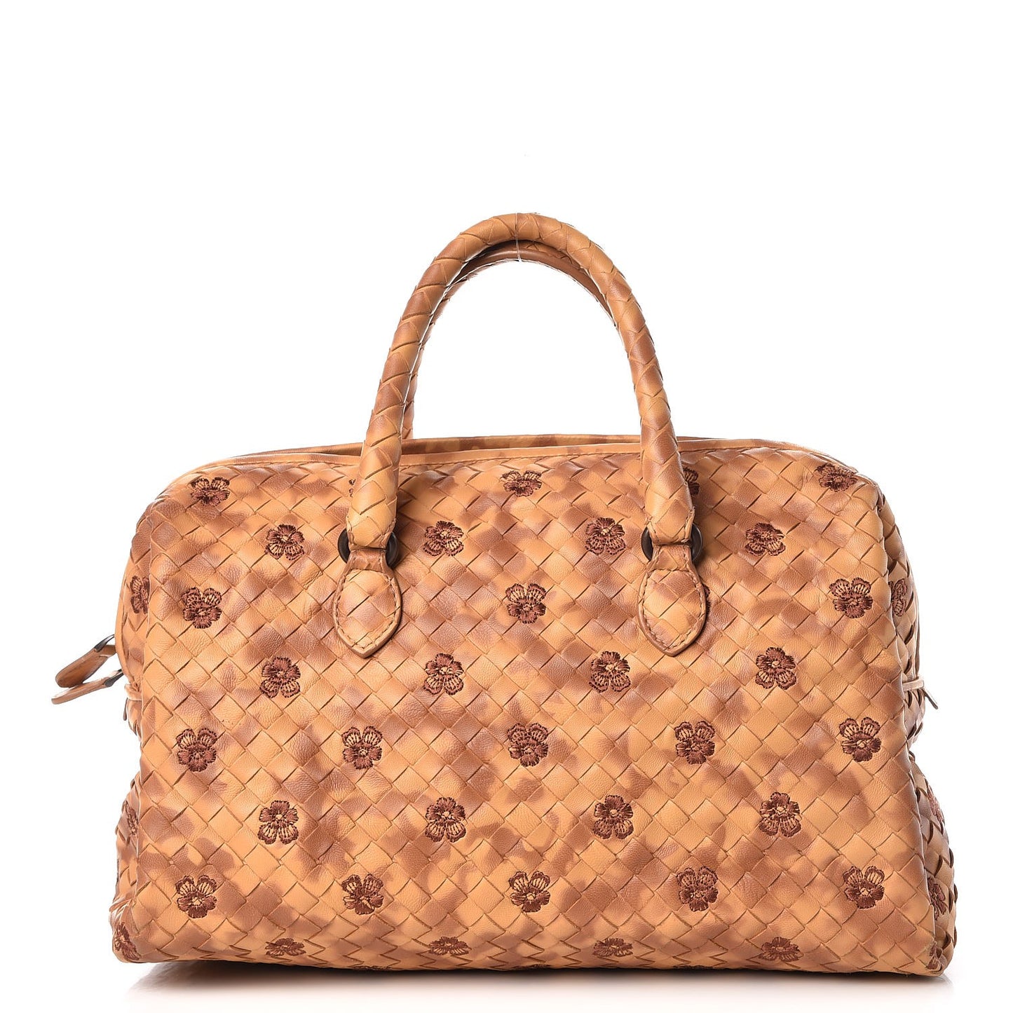 Nappa Intrecciato Embroidered Satchel Brown