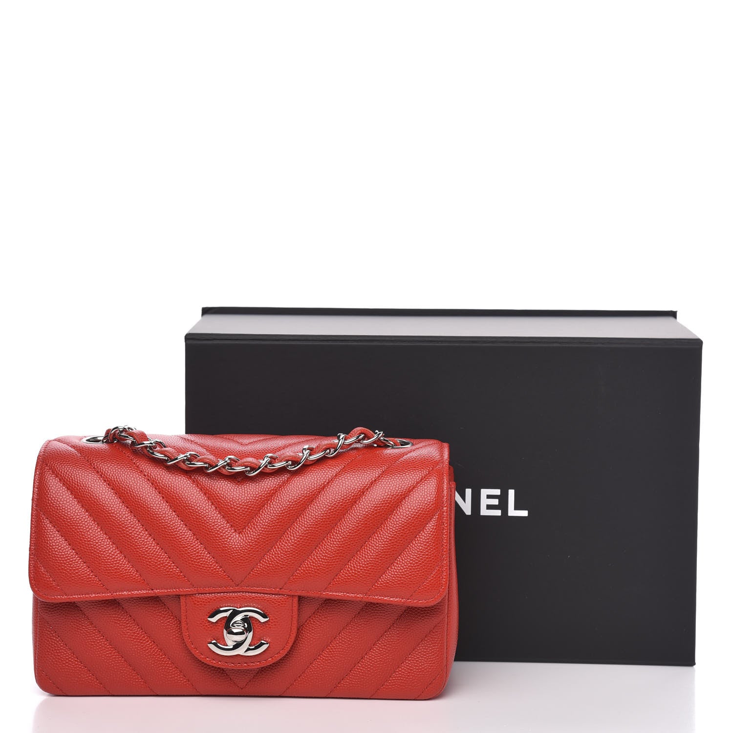 Chanel Caviar Chevron Quilted Mini Rectangular Flap Red 11 of 11