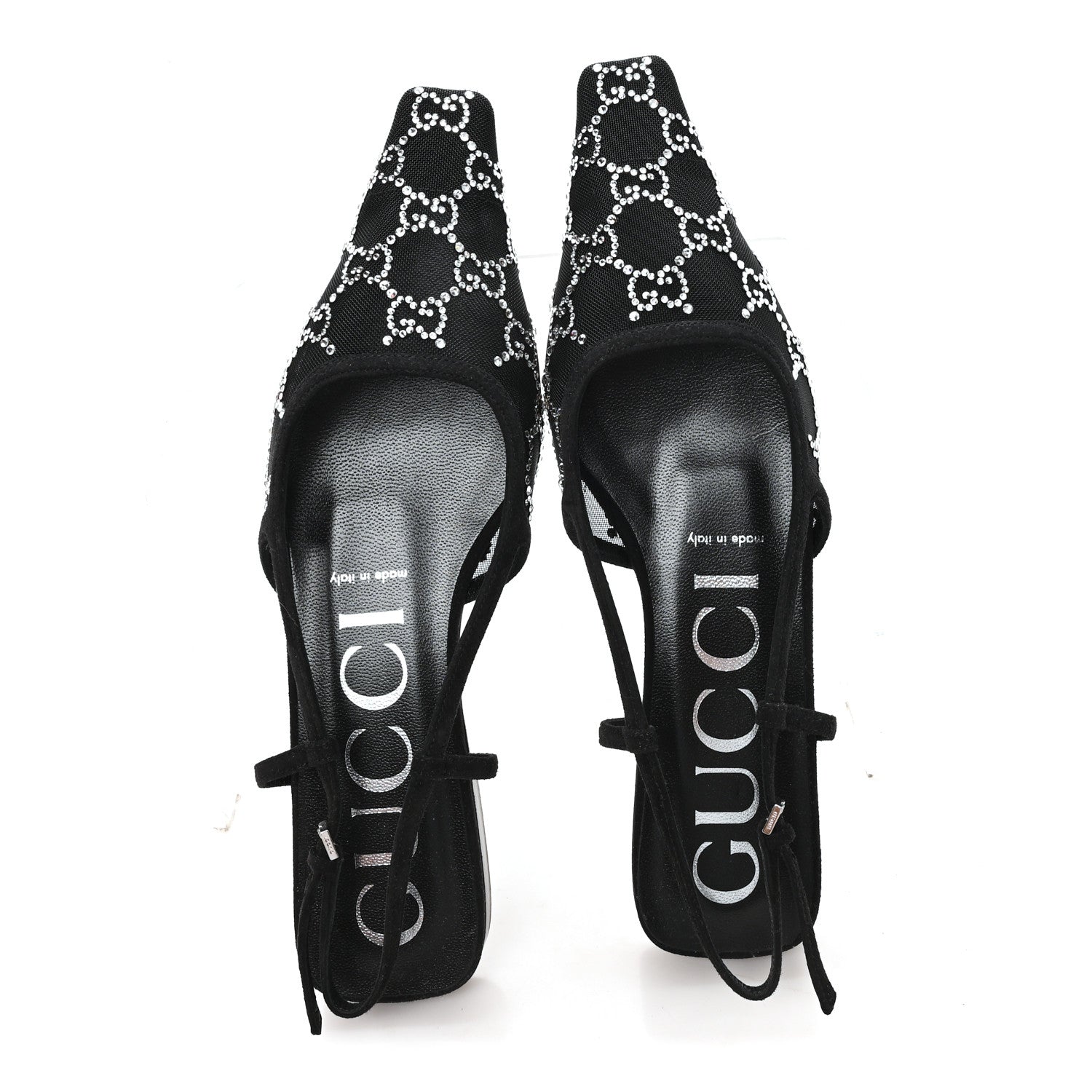 Gucci Tela Retino Kid Scamosciato Crystal GG Monogram Square G 35mm Slingback Pumps 38 Black 2 of 8