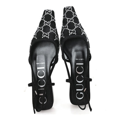 Gucci Tela Retino Kid Scamosciato Crystal GG Monogram Square G 35mm Slingback Pumps 38 Black 2 of 8