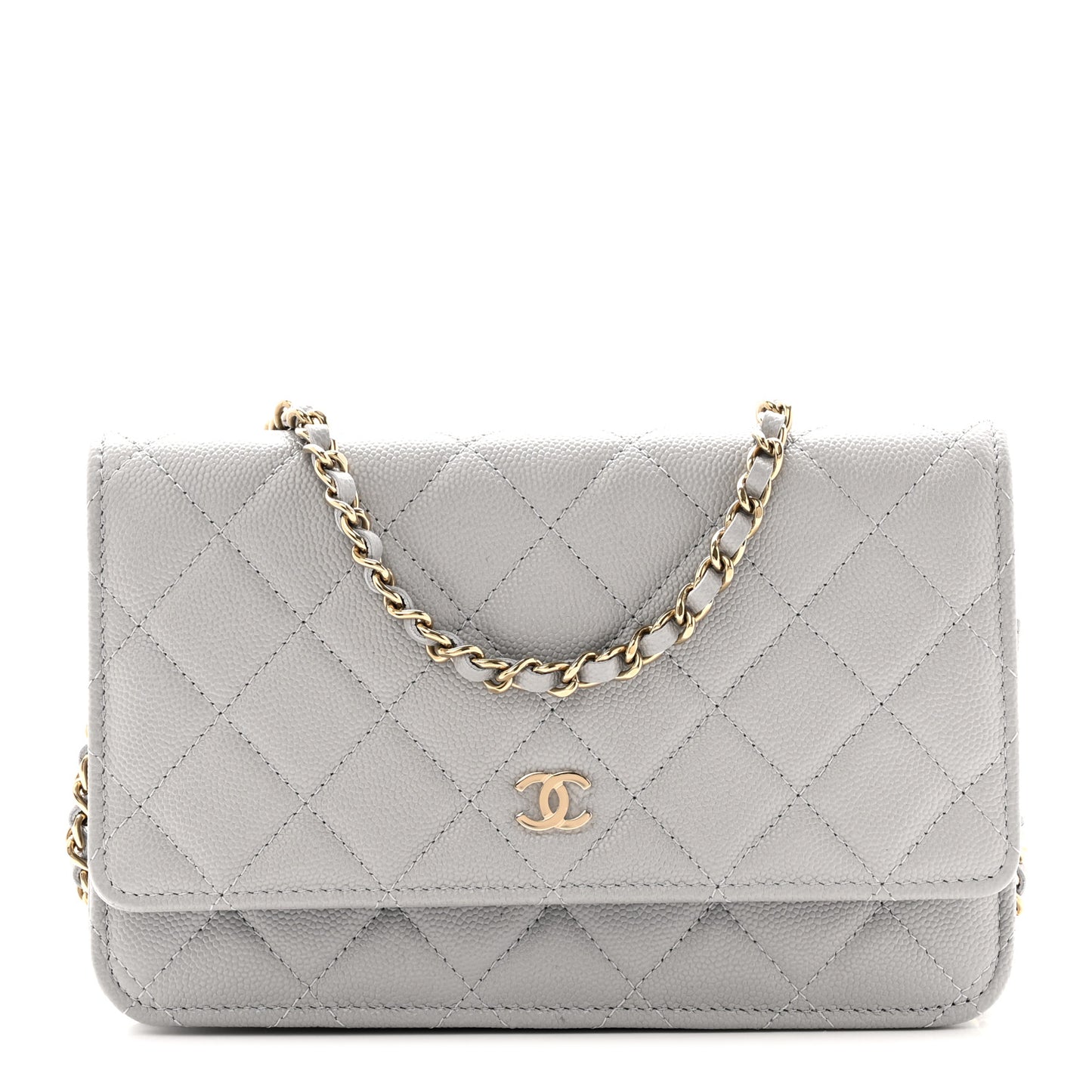 Caviar Quilted Wallet On Chain WOC Grey