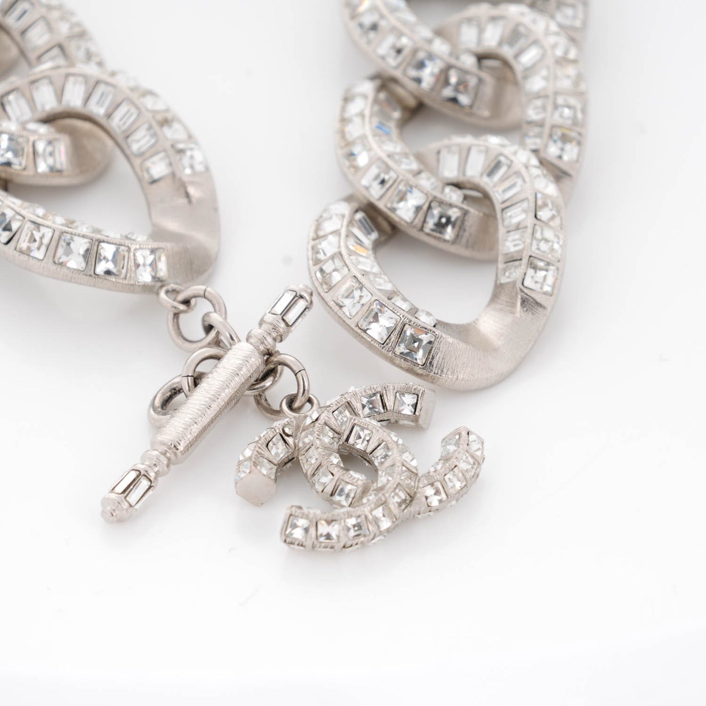 Crystal CC Chain Link Choker Necklace Silver