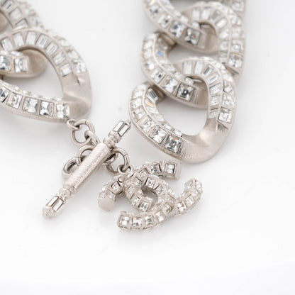 Chanel Crystal CC Chain Link Choker Necklace Silver 3 of 5