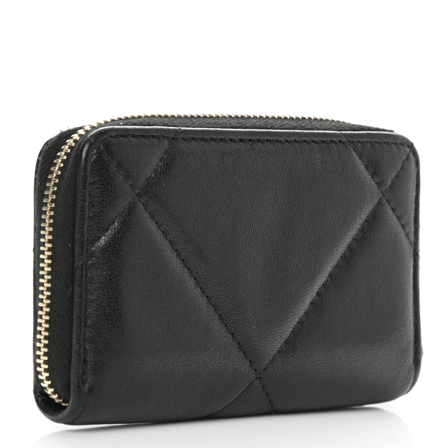 Chanel Shiny Goatskin Quilted Chanel 19 Zip Around Coin Purse Wallet Black 3 of 8