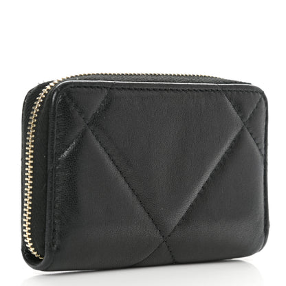 Chanel Shiny Goatskin Quilted Chanel 19 Zip Around Coin Purse Wallet Black 3 of 8