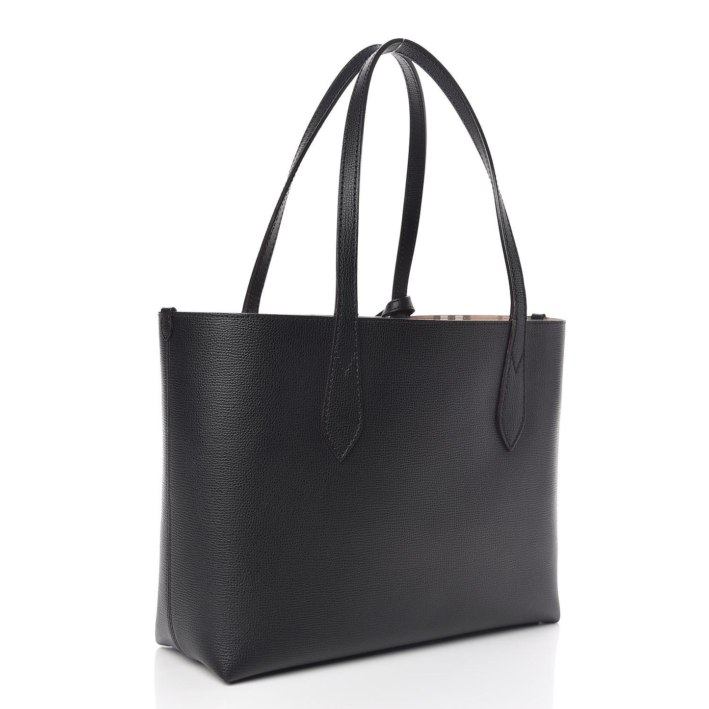 Grainy Calfskin Haymarket Check Small Reversible Tote Black