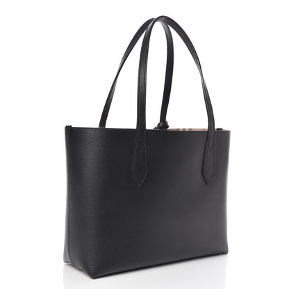 Burberry Grainy Calfskin Haymarket Check Small Reversible Tote Black 5 of 15