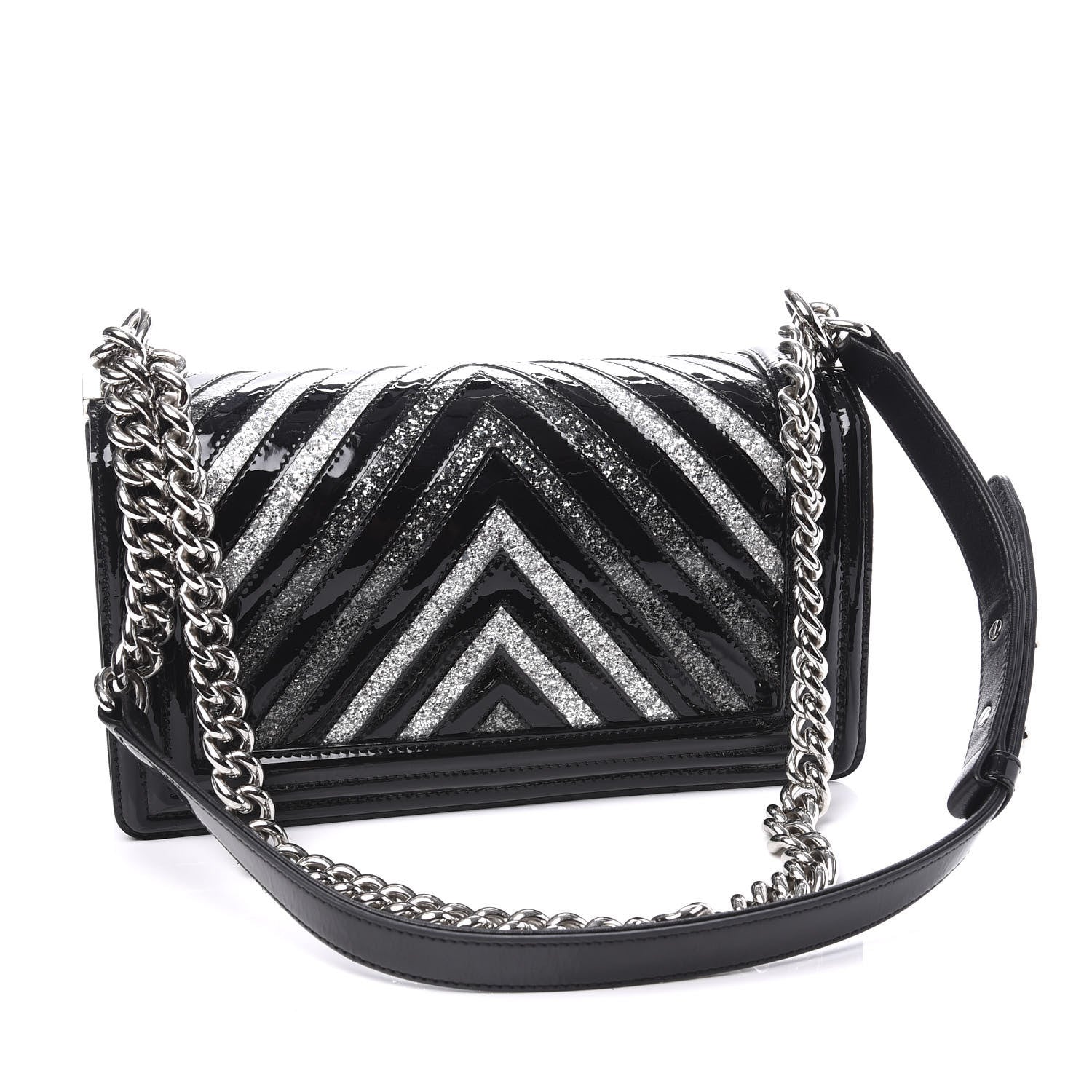 Chanel Patent Glitter PVC Chevron Quilted Medium Boy Flap Black Silver 2 of 11