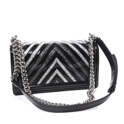 Chanel Patent Glitter PVC Chevron Quilted Medium Boy Flap Black Silver 2 of 11