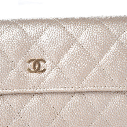Chanel Metallic Caviar Quilted Large Gusset Flap Wallet Light Beige 10 of 16