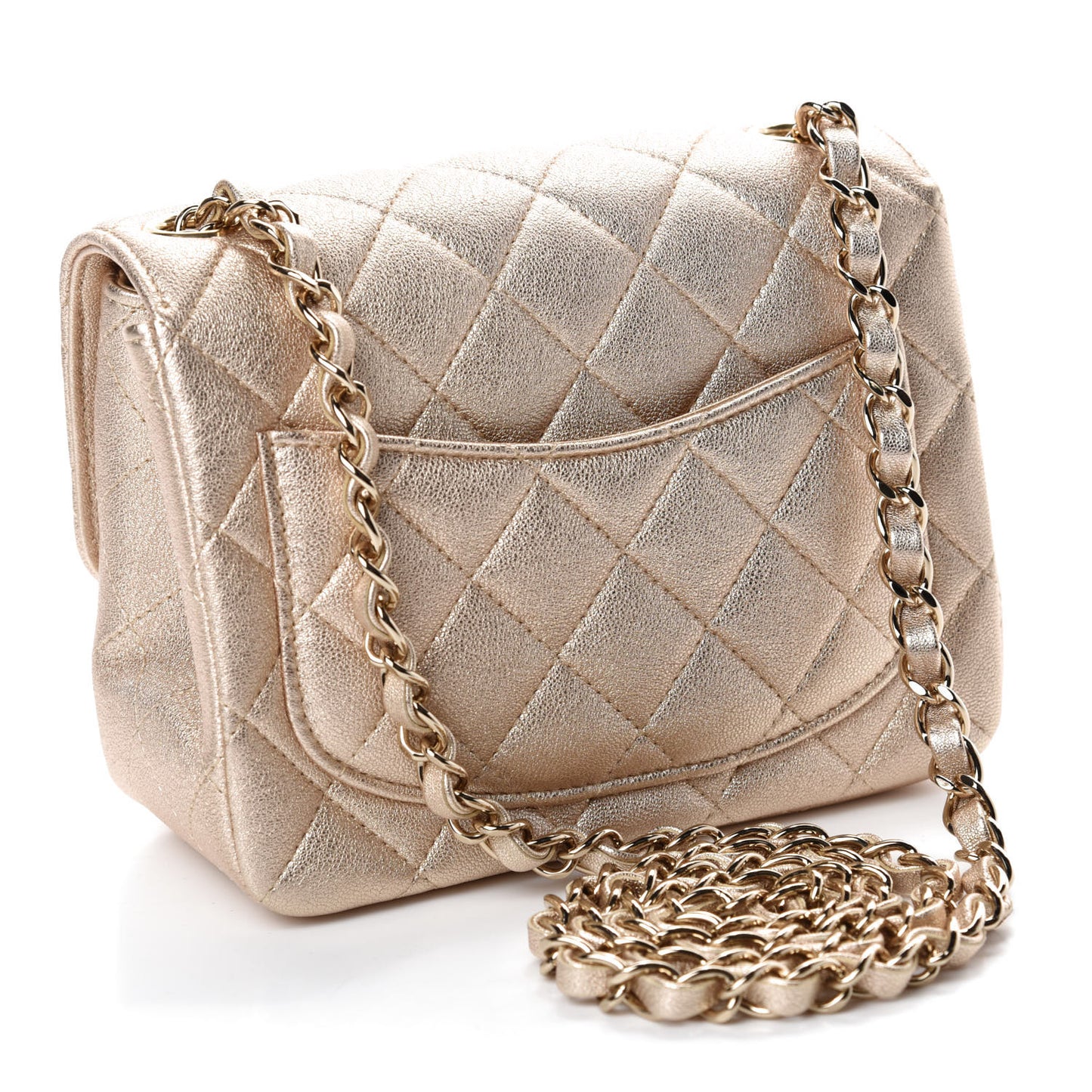 Metallic Lambskin Quilted Mini Square Flap Gold