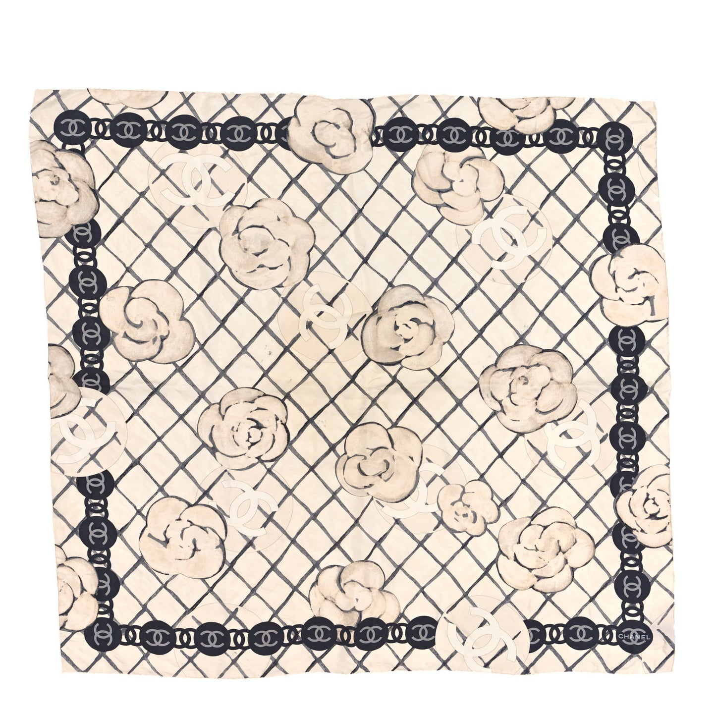 Silk Camellia CC Square Scarf Ivory