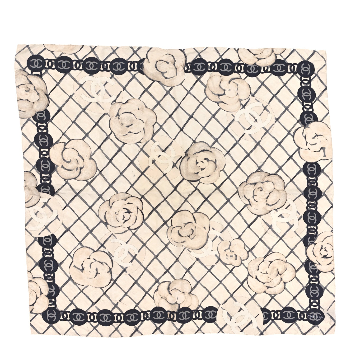 Chanel Silk Camellia CC Square Scarf Ivory 1 of 4