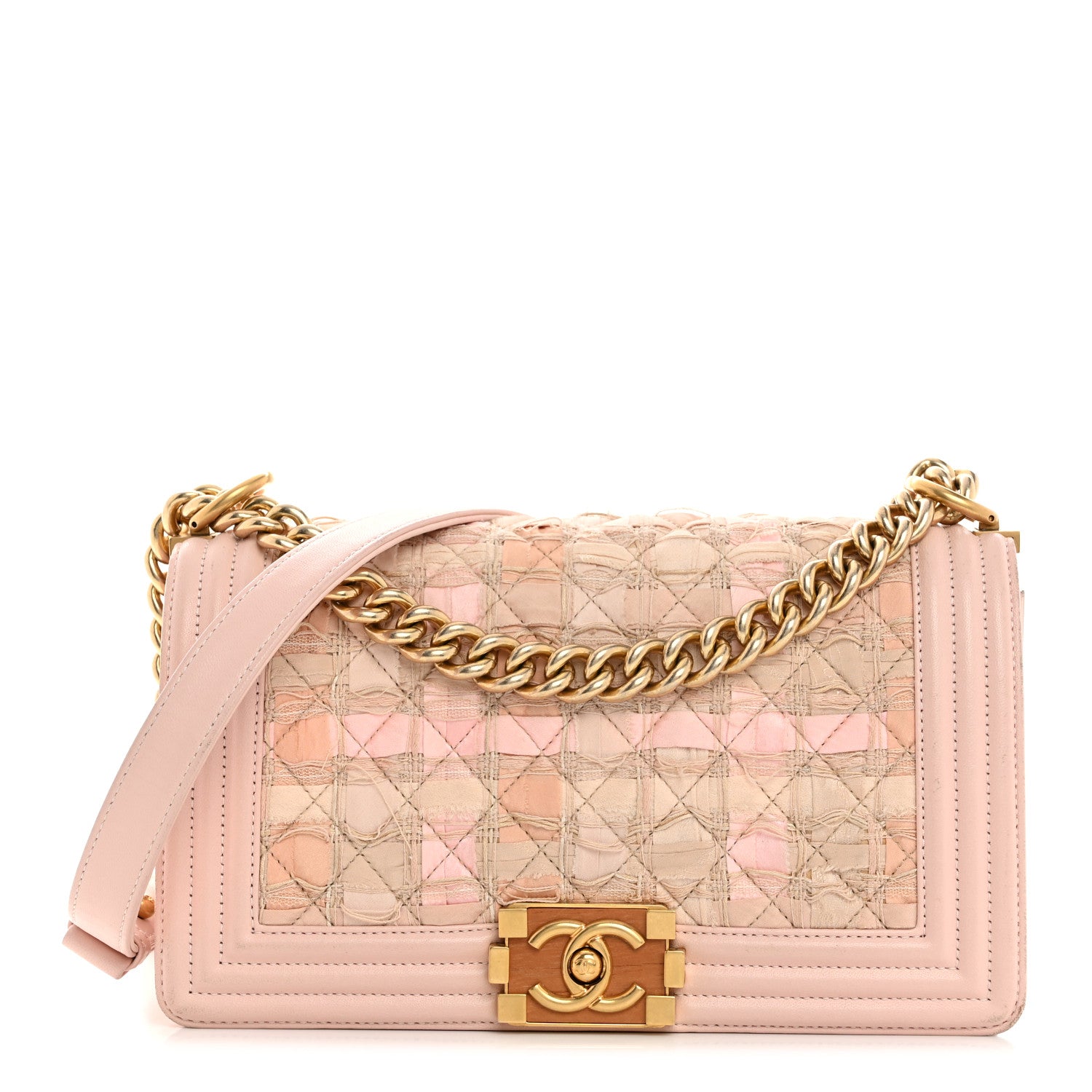 Chanel Tweed Lambskin Medium Boy Flap Pink 1 of 14