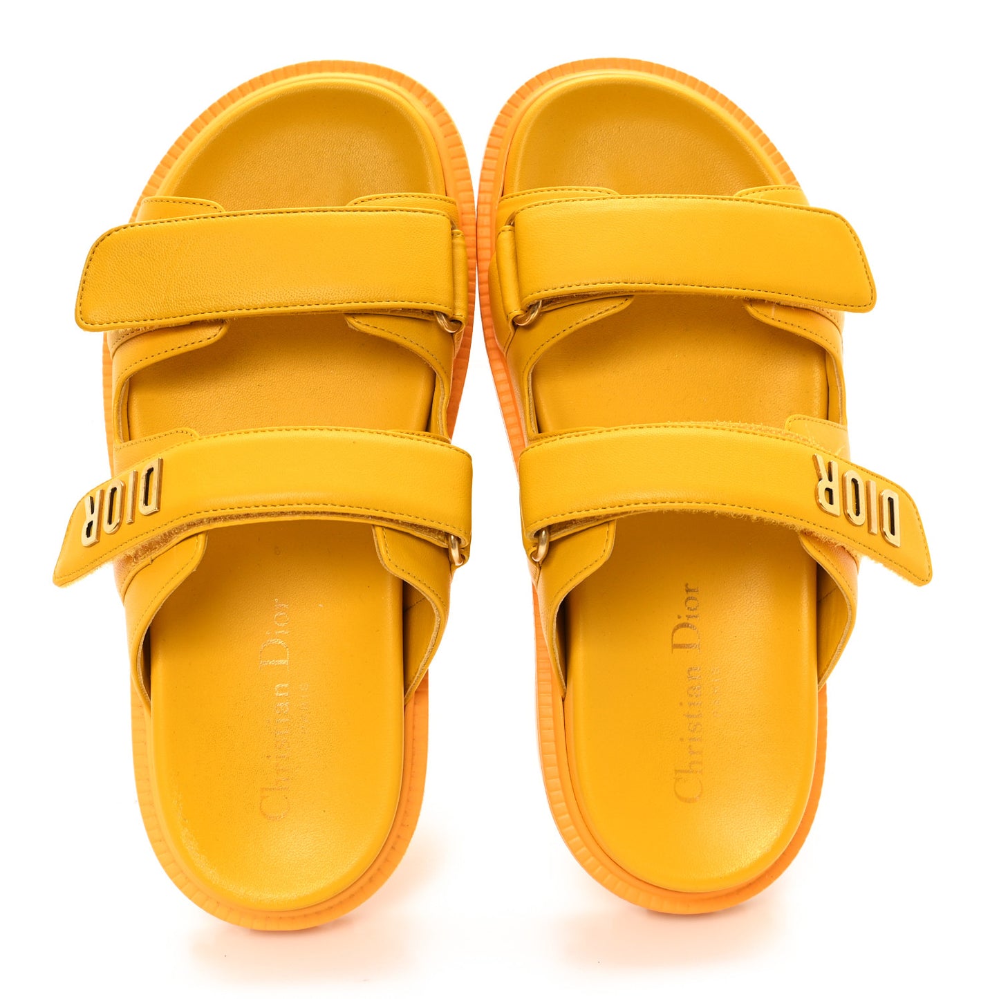Lambskin Dioract 10mm Slide Sandals 36.5 Amber Yellow