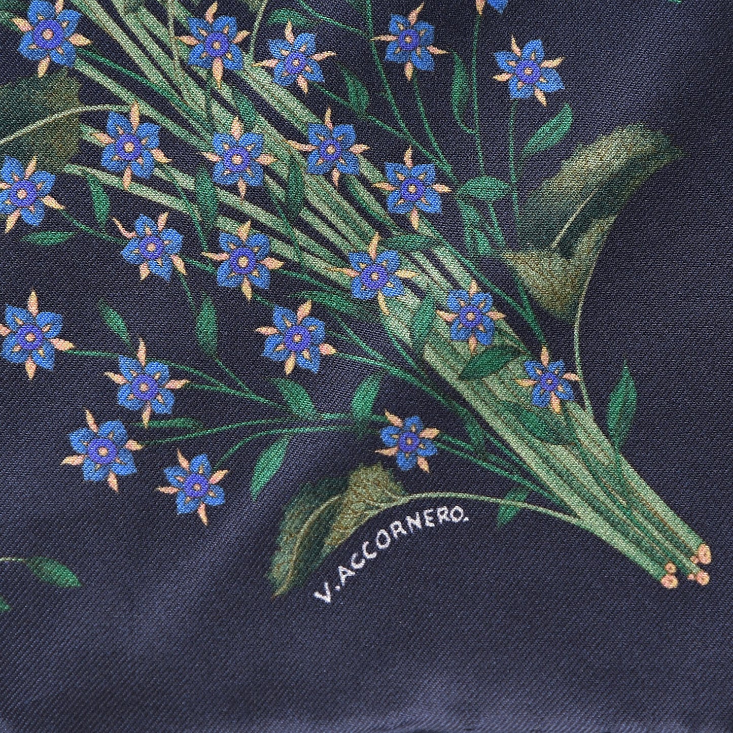 Silk Twill Nuovoflora Square Handkerchief Midnight Blue Blue