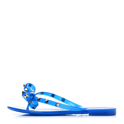 Valentino Garavani PVC Jelly Rockstud Bow Thong Sandals 38 Blue Fluo 1 of 16