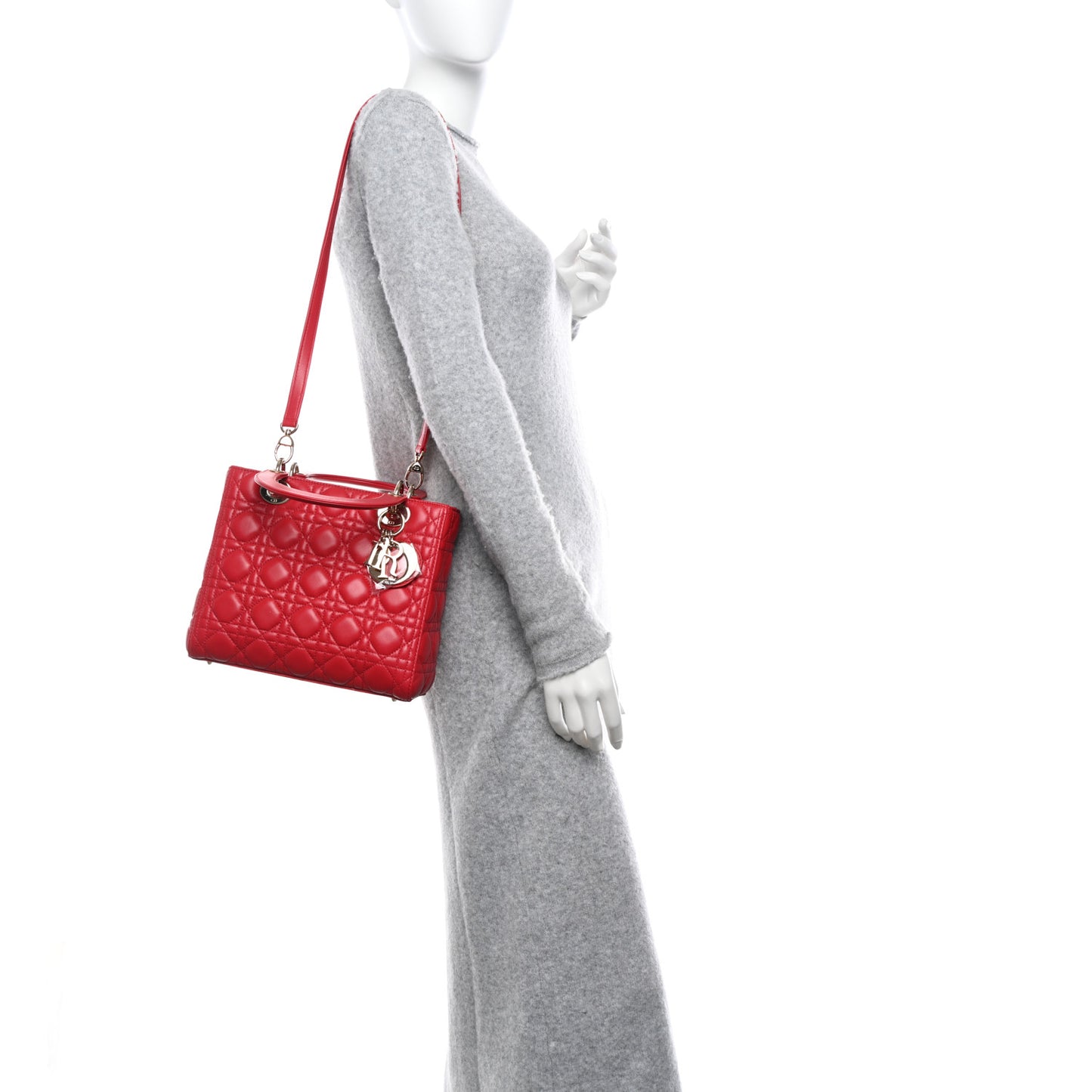 Lambskin Cannage Medium Lady Dior Red