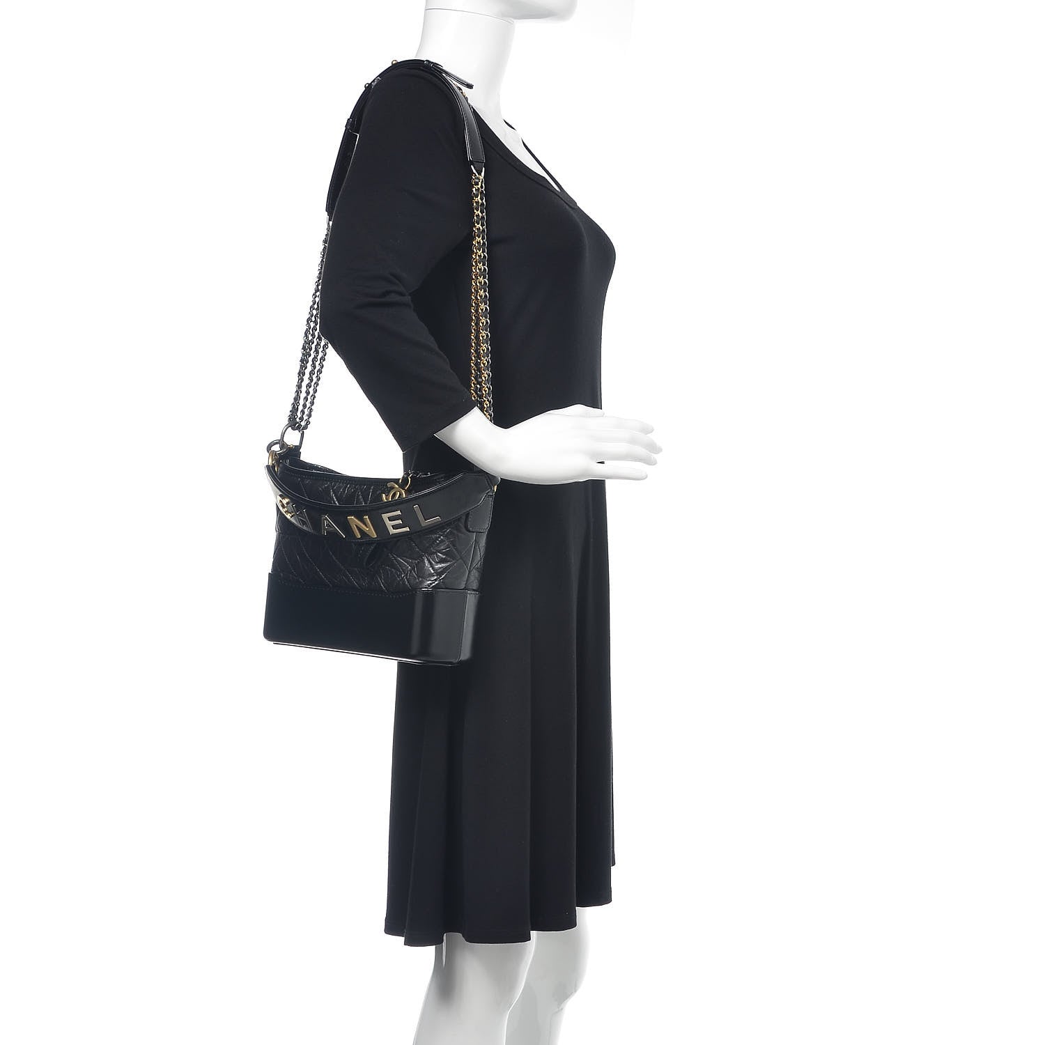 Chanel Aged Smooth Calfskin Quilted Medium Gabrielle Logo Hobo Black 2 of 10