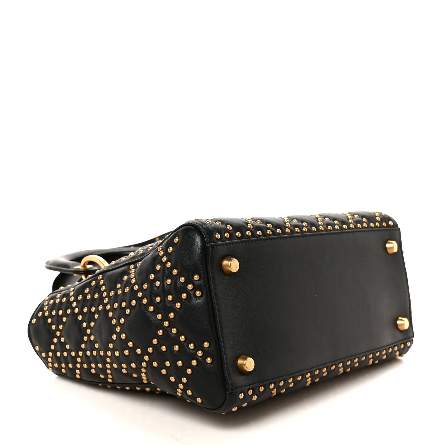 Calfskin Cannage Studded Medium Supple Lady Dior Black