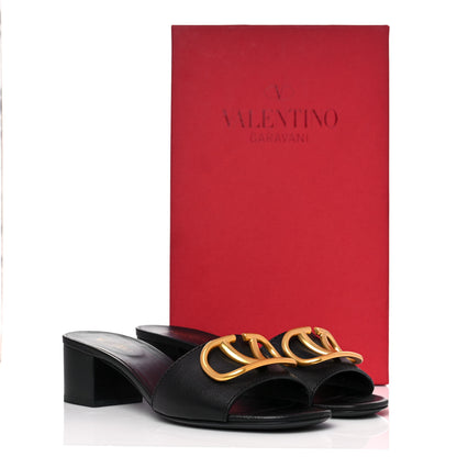 Valentino Garavani Grainy Cowhide VLogo 45mm Slide Sandals 38 Black 9 of 9