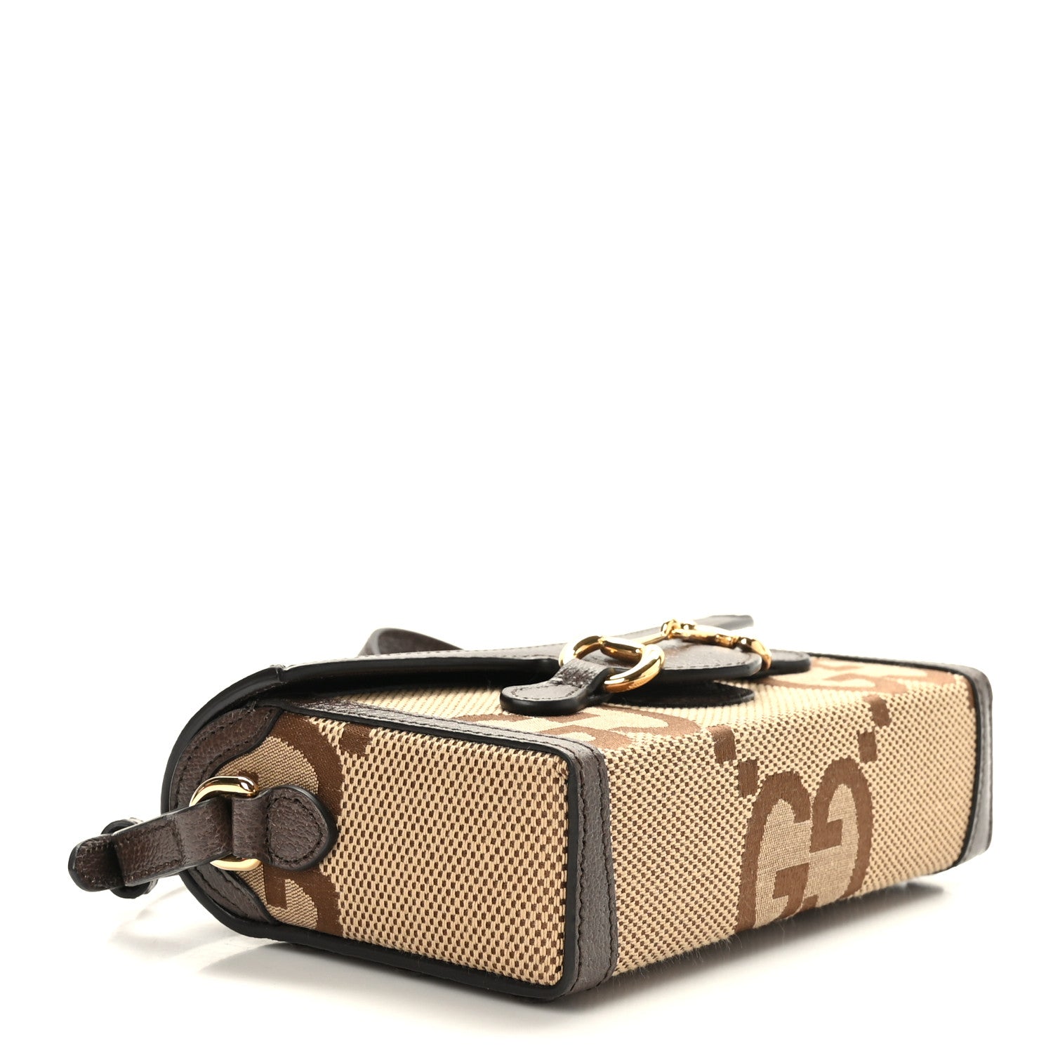 Gucci Monogram Jumbo GG Textured Dollar Calfskin Mini Horsebit 1955 Shoulder Bag Camel Ebony New Acero 4 of 9