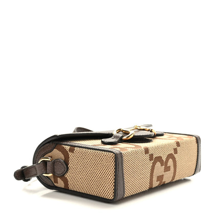 Gucci Monogram Jumbo GG Textured Dollar Calfskin Mini Horsebit 1955 Shoulder Bag Camel Ebony New Acero 4 of 9