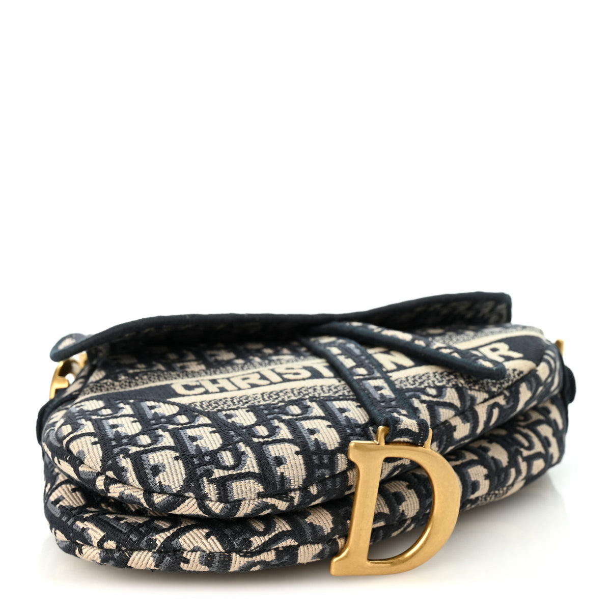 Oblique Embroidered Saddle Bag Blue