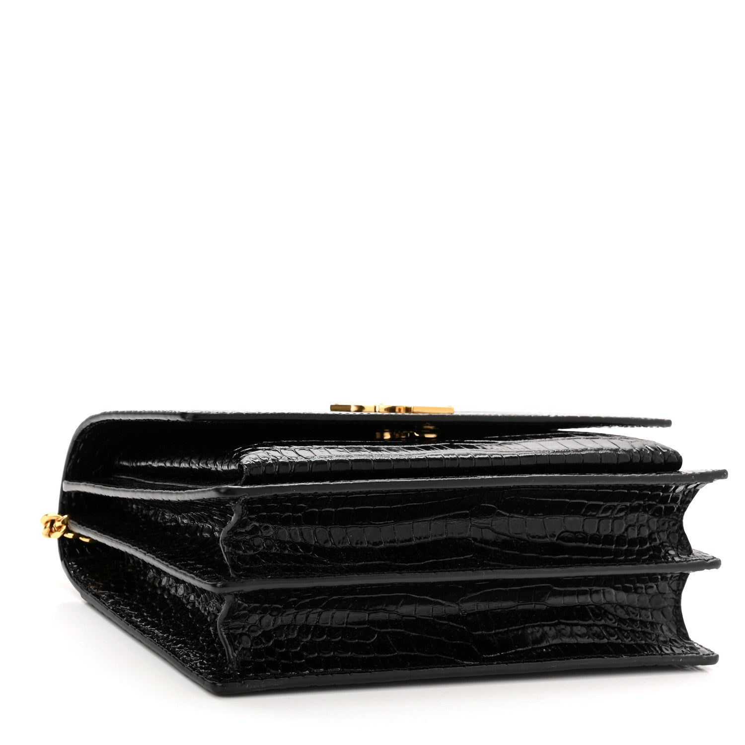 Saint Laurent Calfskin Crocodile Embossed Medium Monogram Sunset Black 4 of 11