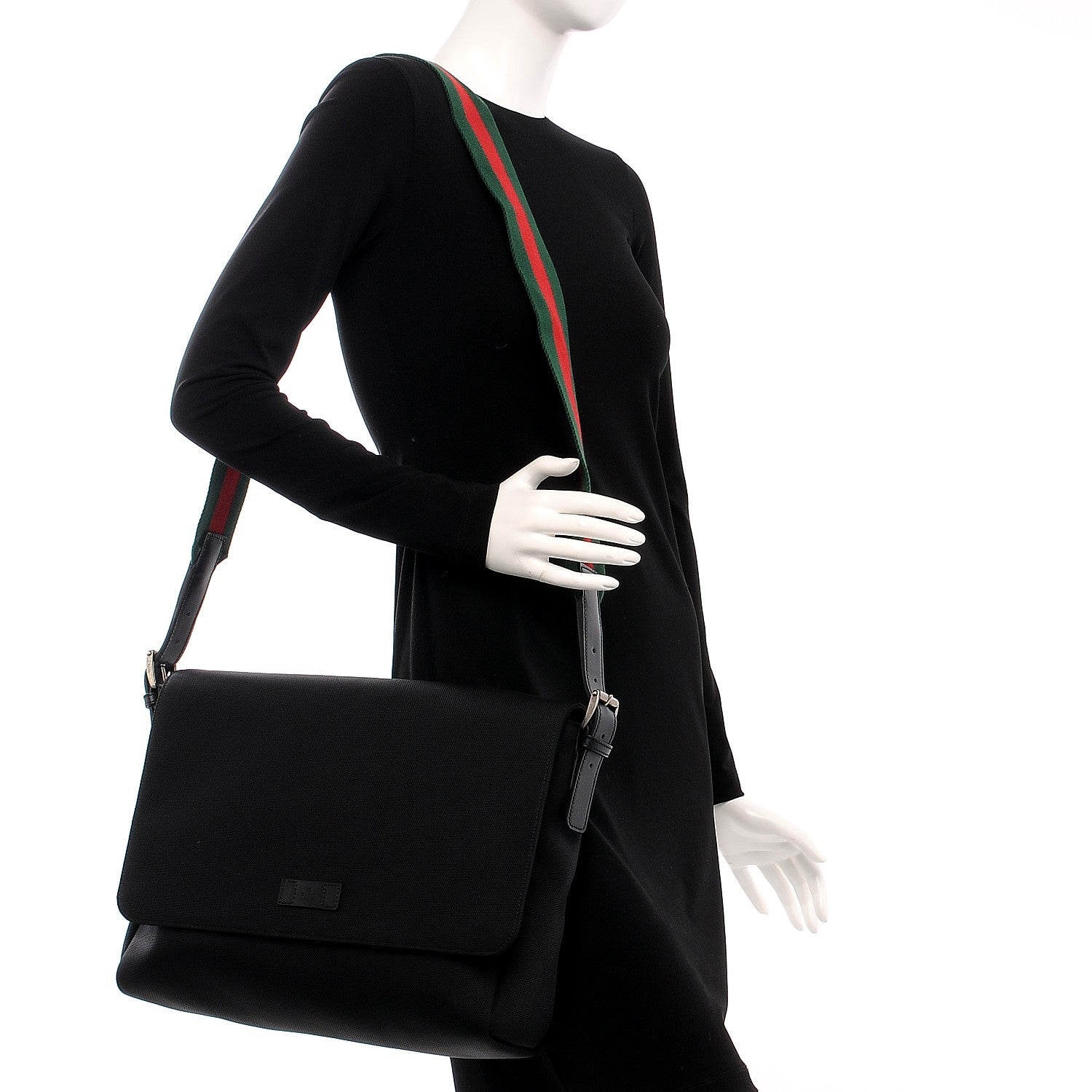 Gucci Techno Canvas Web Large Flap Messenger Bag Black 2 of 8