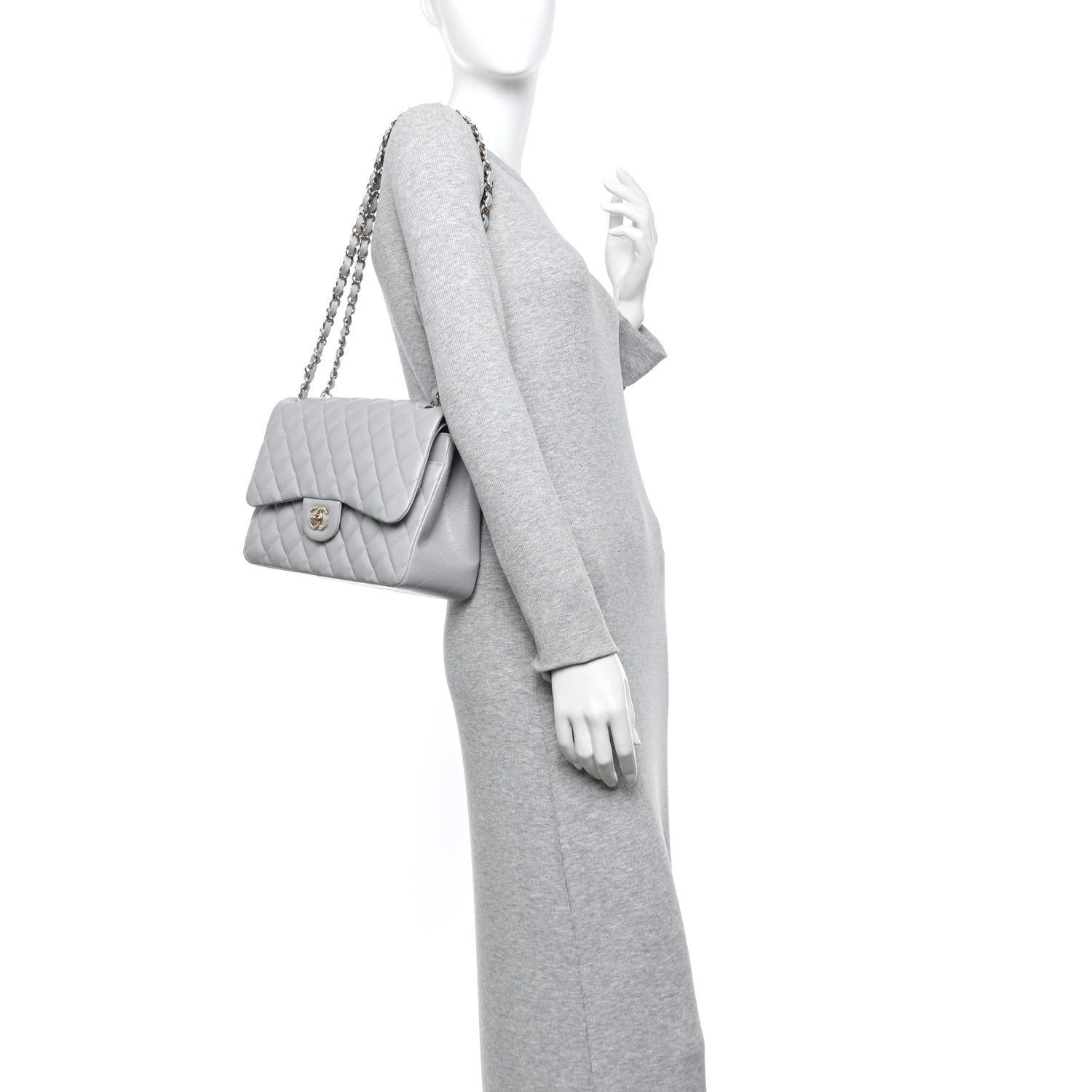 Chanel Caviar Quilted Jumbo Double Flap Grey 2 of 14