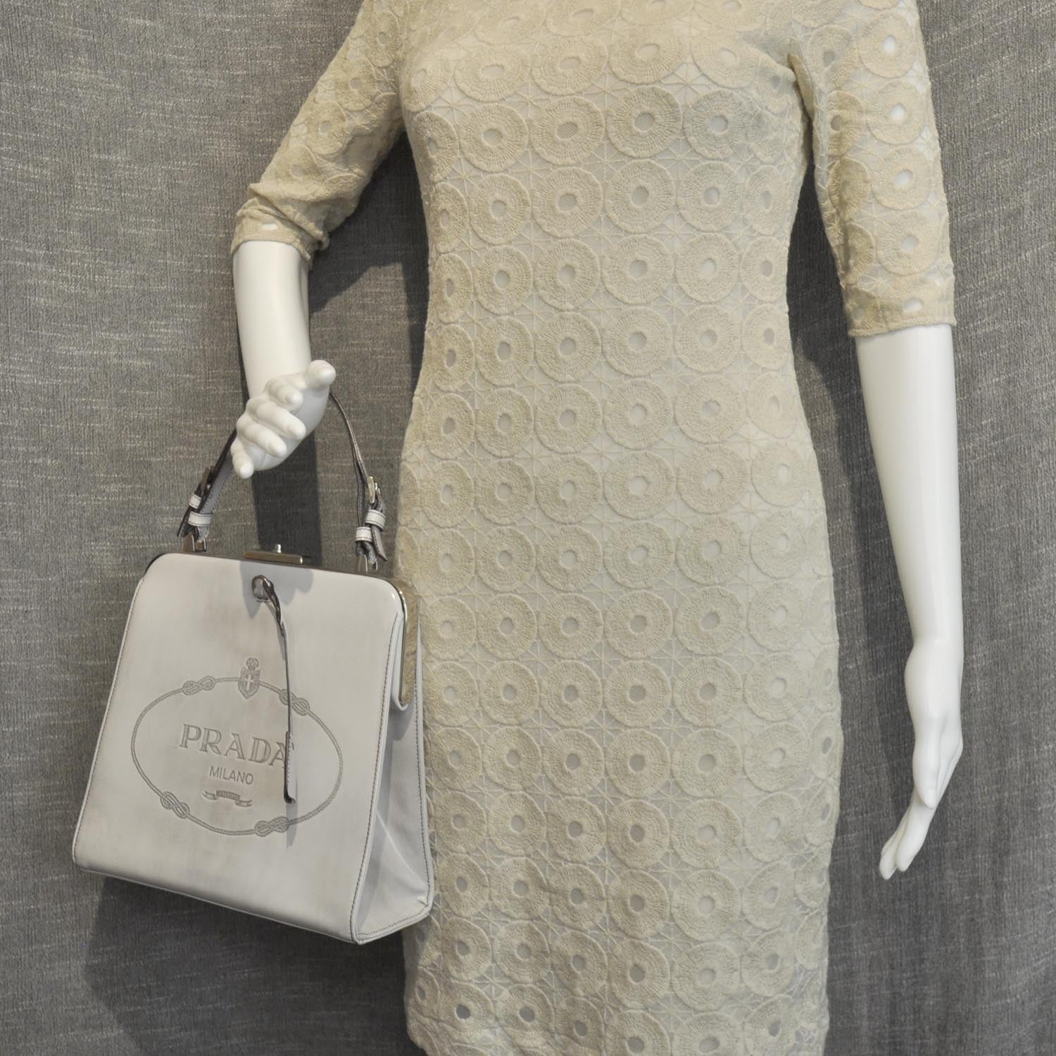 Prada Spazzolato Logo Print Framed Bag Quarzo 2 of 8