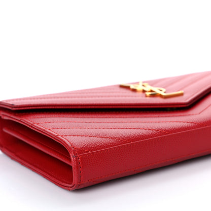 Saint Laurent Grain De Poudre Matelasse Chevron Monogram Chain Wallet Red 9 of 10
