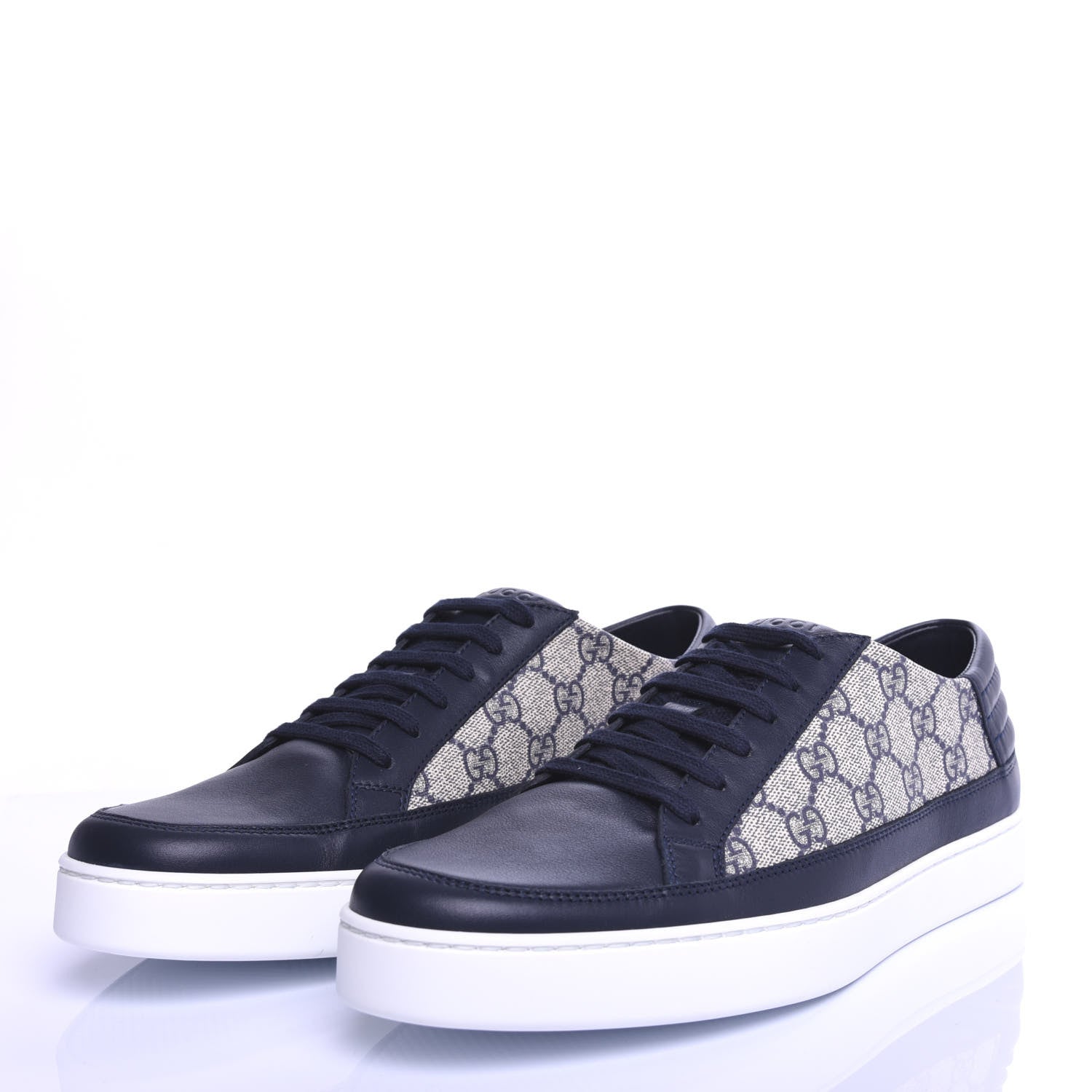 Gucci GG Supreme Monogram Calfskin Mens Low Top Sneakers 8 Blue Beige 3 of 10