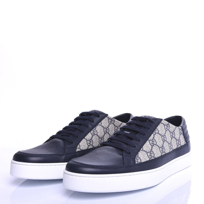 Gucci GG Supreme Monogram Calfskin Mens Low Top Sneakers 8 Blue Beige 3 of 10