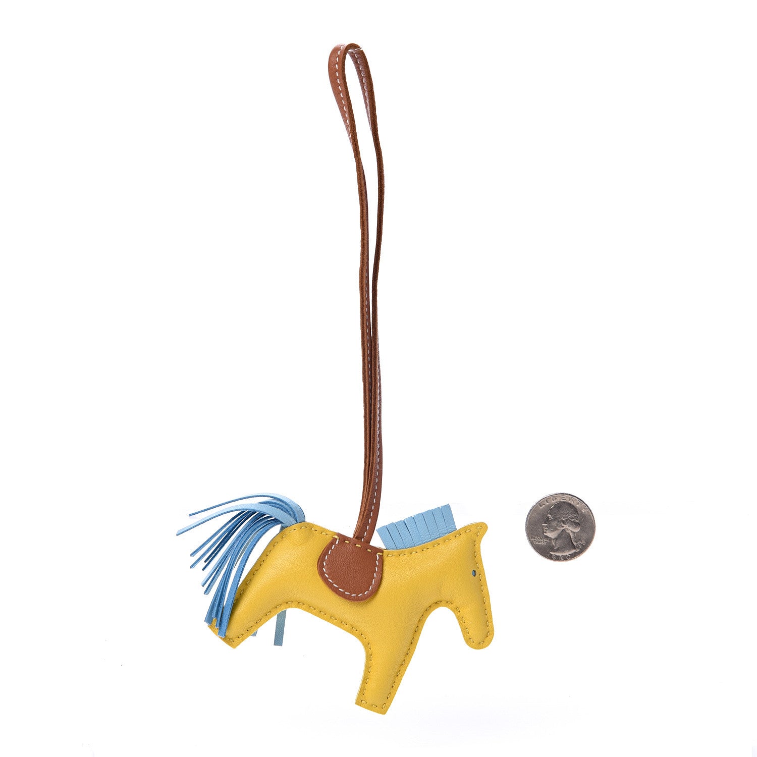 Hermes Milo Lambskin Grigri Rodeo Horse Bag Charm PM Jaune de Naples Celeste Gold 2 of 5