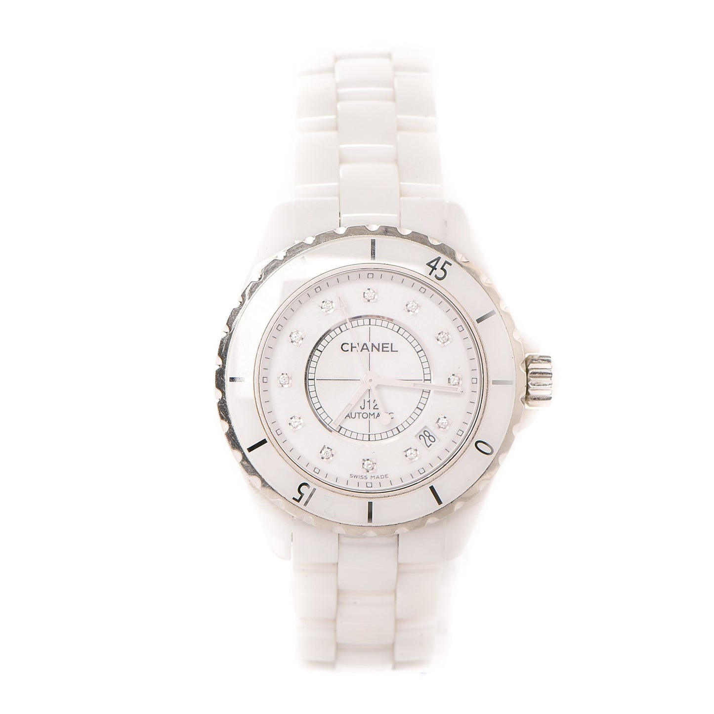 Stainless Steel Ceramic Diamond 38mm J12 Automatic Watch White