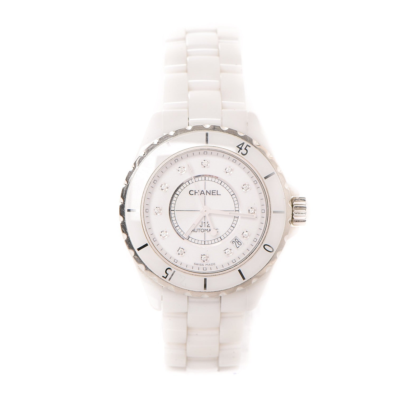 Chanel Stainless Steel Ceramic Diamond 38mm J12 Automatic Watch White 1 of 9