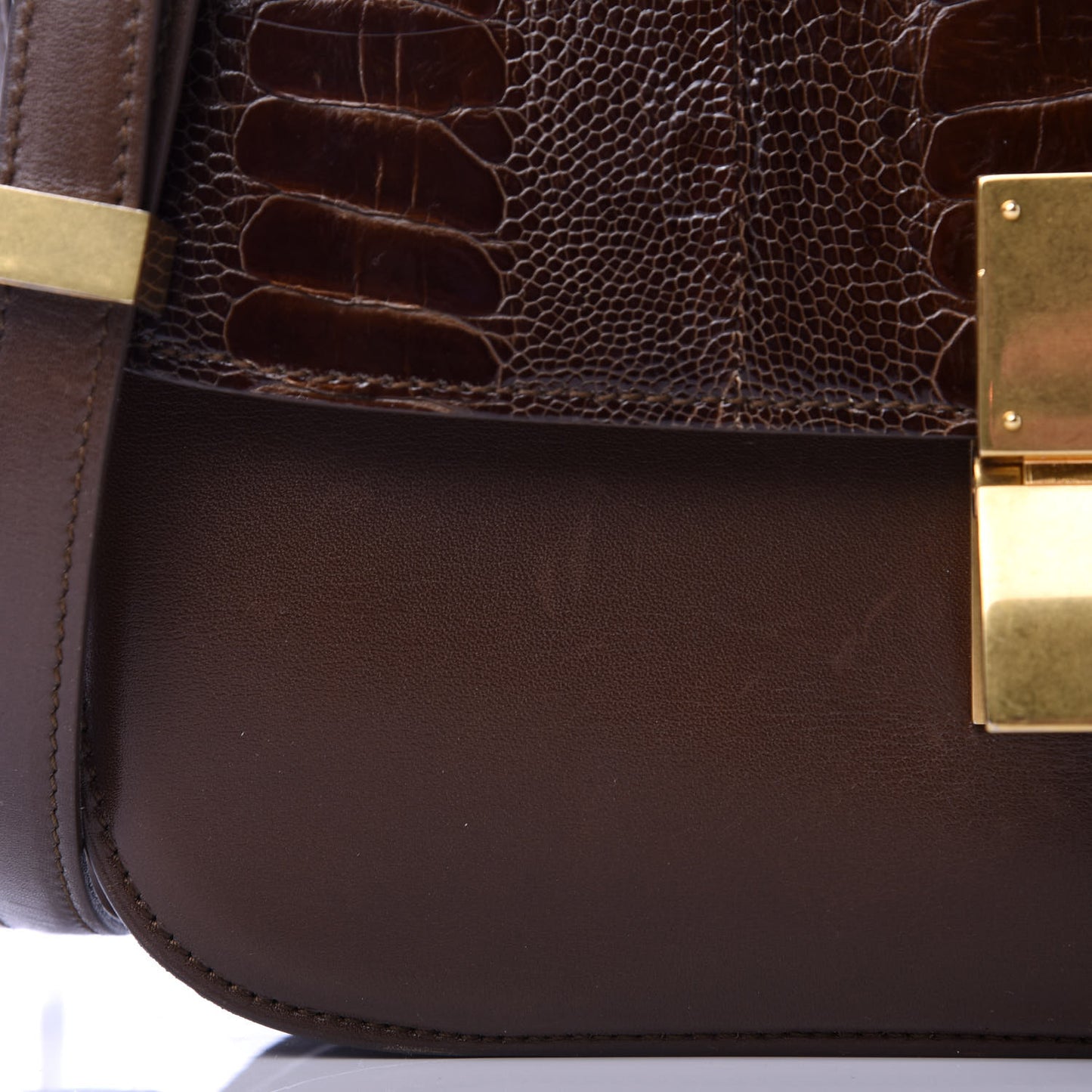 Ostrich Leg Medium Classic Box Flap Bag Dark Brown