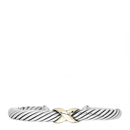 David Yurman Sterling Silver 14K Yellow Gold 7mm X Station Cable Bracelet 1 of 3