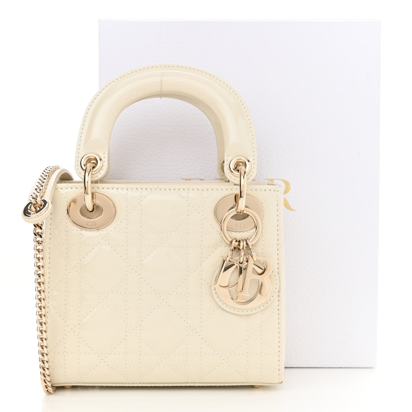 Patent Cannage Mini Lady Dior Latte