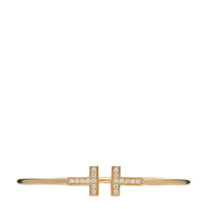 Tiffany 18K Yellow Gold Diamond T Wire Bracelet 1 of 4