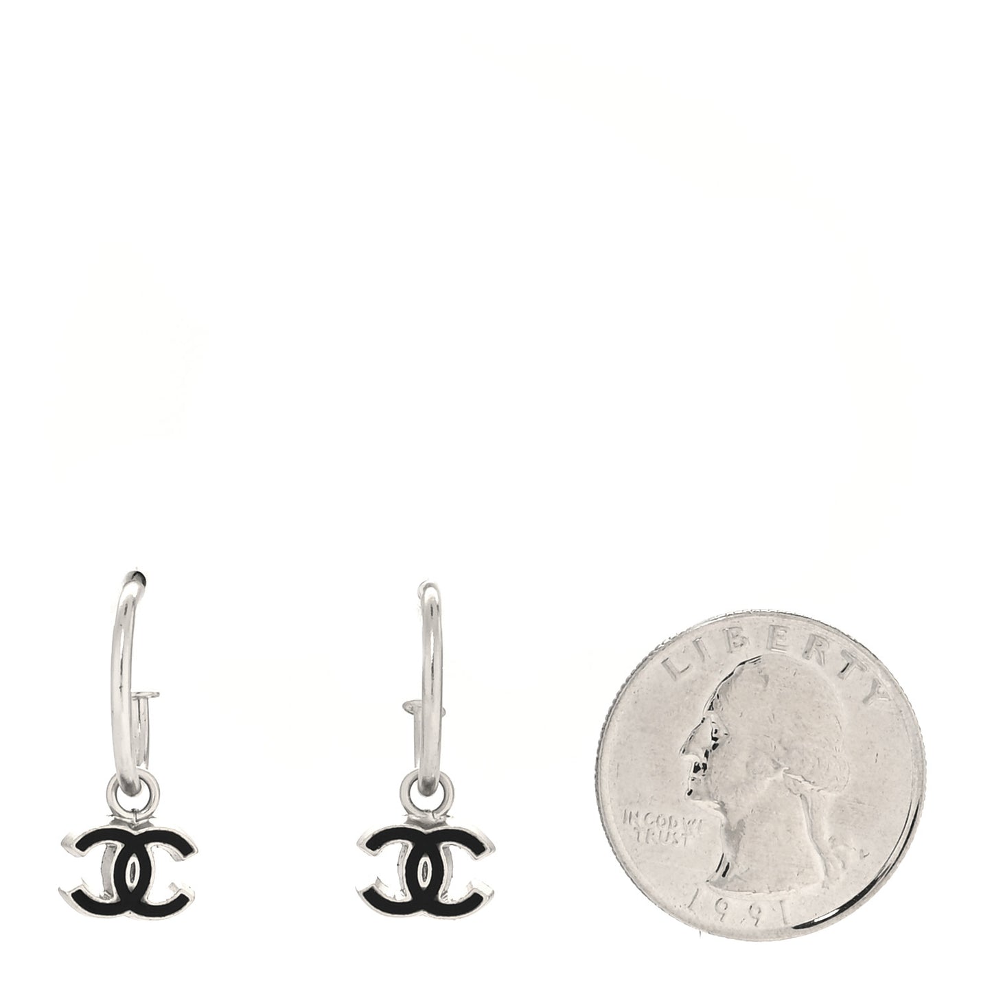 Enamel CC Hoop Earrings Silver Black