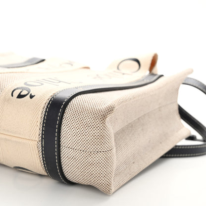 Chloe Cotton Calfskin Small Woody Ribbon Tote With Strap White Navy 9 of 10
