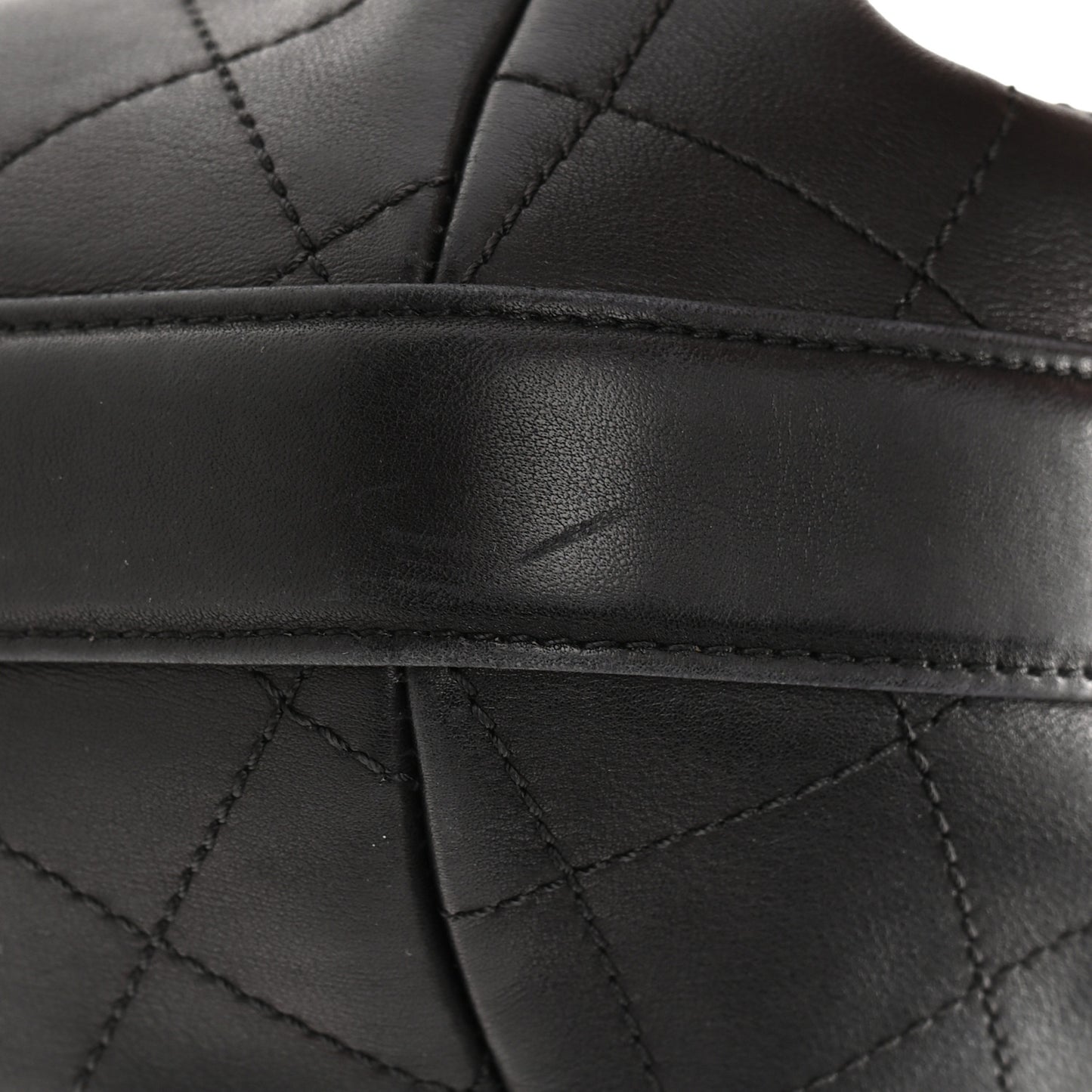Calfskin Stitched Small Paris Rome Drawstring CC Bag Black